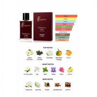 fragume Mysterious Girl Parfum 50ml bottle and box with scent notes chart including floral, fruity, and woody aromas